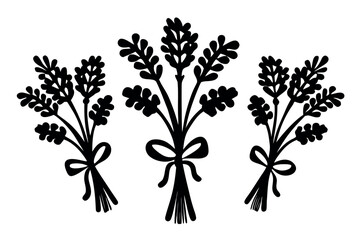 Fototapeta premium Three bouquets of flowers in silhouette with ribbons