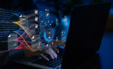ai data analytics and automation technology workflow on computer dashboard interface