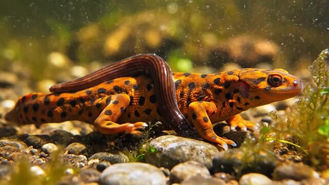 Newts Mating Ritual on Rocky Ground.