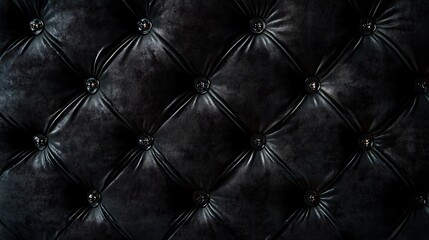 Fototapeta premium Luxurious black leather upholstery with diamond tufting and button details