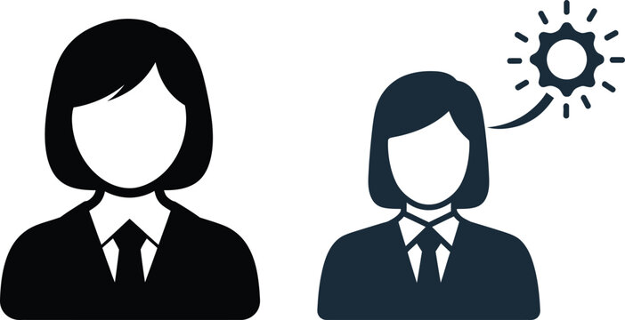 Professional female icons depicting business ideas, creativity, and strategic problem-solving for corporate environments. Conveying innovation and solution-oriented thinking