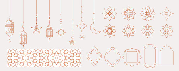 Islamic Ramadan Decorative Line Art Collection with Lanterns and Arches