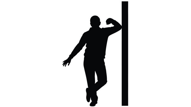 Silhouette of a confident man flexing his bicep while casually leaning against a vertical post or wall boundary