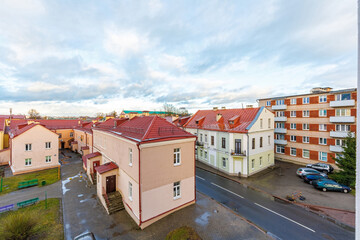 Top view of historic old town street and rooftops in Grodno