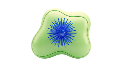 Green amoeba-like form with blue spiky center