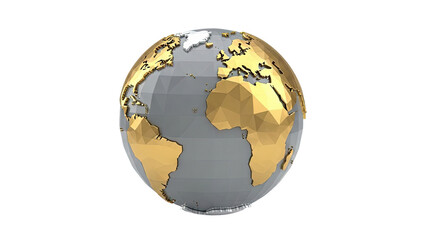 Fototapeta premium Low Poly Gold and Gray Earth Globe