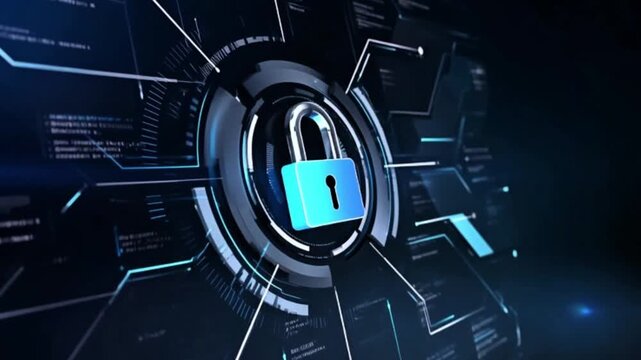 A symbolic depiction of data security, featuring a glowing padlock encased within a digital circuit, representing the protection and integrity of information.