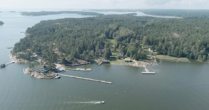 Aerial view of Archipelago Museum Pentala located on the island of Pentala in summer, Espoo, Finland.