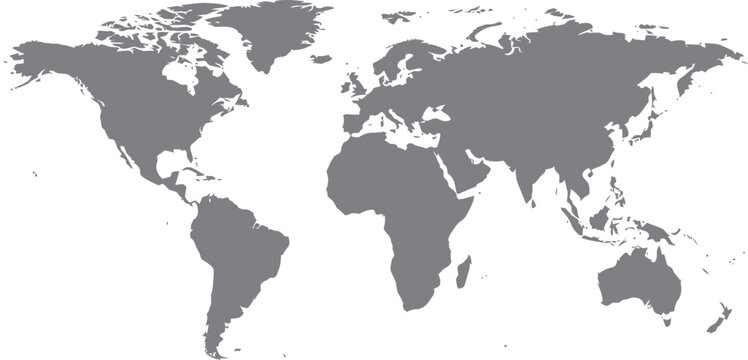 Simplified grey world map representing global geography and international connections