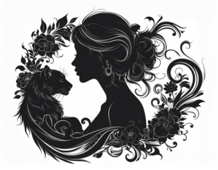 Woman with Cat PNG file no background