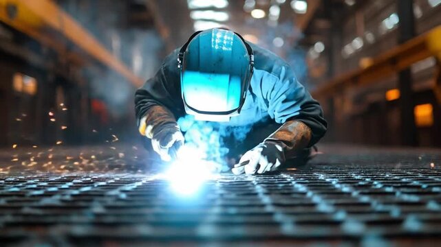 Welder in Action: A skilled artisan, clad in protective gear, focused intently as they perform precision welding, crafting metal.
