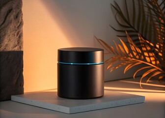 Modern smart speaker on concrete surface