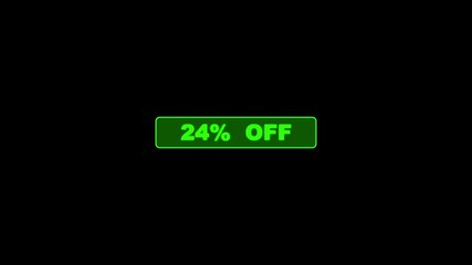 24 percent off sale discount, 24% off, Discount Text Animation for Shopping and Promotion, 24% off promotion for black friday seasonal discount offer sale, 4k videos background with alpha channel.