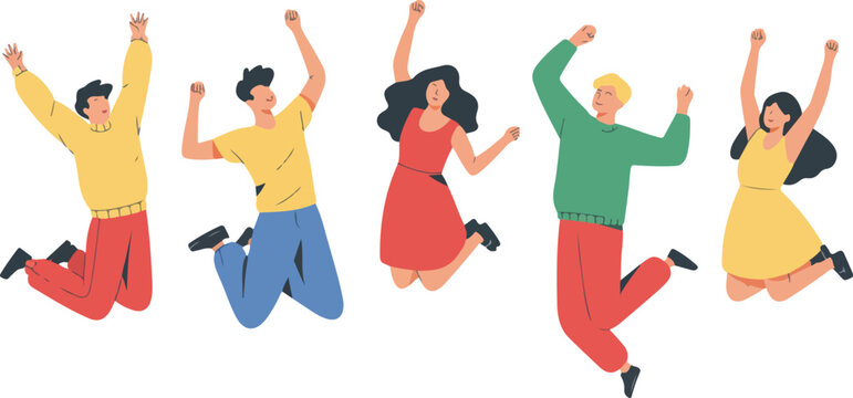 Jumping People Celebration Vector Set &ndash; Happy Men and Women