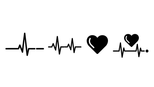 Variations of Heartbeat and Pulse Line Symbols Representing Cardiology, Vital Signs, and Life Support Monitoring