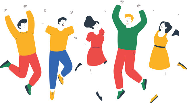 Jumping People Celebration Vector Set &ndash; Happy Men and Women