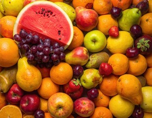 Colorful Assortment of Fresh Fruits on a Wooden Surface