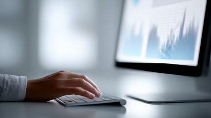 Analyst working on computer dashboard with KPI data visualization