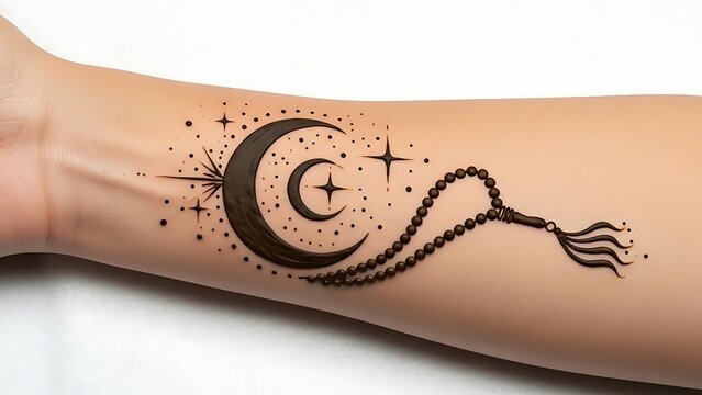 Ramadan mehndi design beautiful crescent moon and star henna pattern