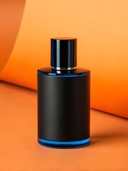 Modern perfume bottle on orange background