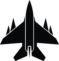Black silhouette of a modern fighter jet icon for military and aviation design
