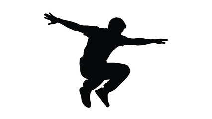 Black silhouette of man jumping with arms outstretched 3