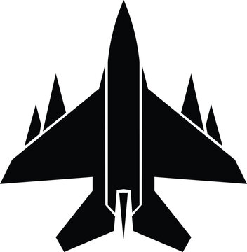 Black silhouette of a modern fighter jet icon for military and aviation design