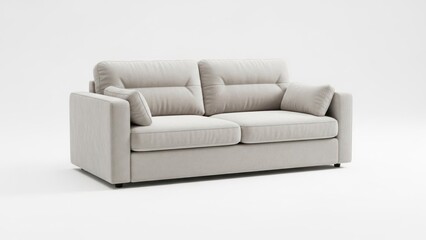 Fototapeta premium A light-colored sofa with a neutral fabric upholstery and a minimalist design.