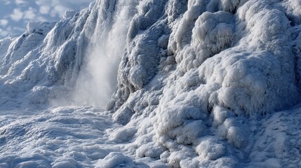 Breathtaking Frozen Waterfall with Intricate Ice Formations