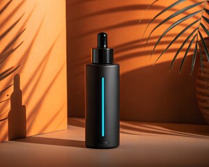 Modern black bottle with blue light