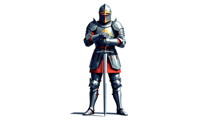 Medieval knight in armor standing with sword in geometric style art