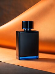 Elegant perfume bottle on warm surface