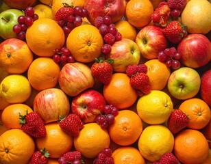 Fresh and Colorful Fruits Arrangement on a Table Top View