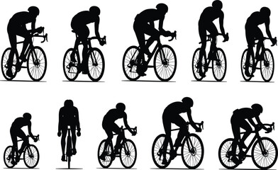 Silhouettes Of Cyclists In Motion On White Background vector untitled