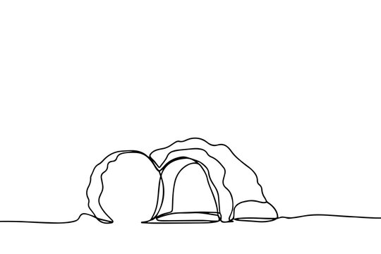 The Lord's tomb, Christ is risen, hand drawn outline image on a white background. Vector