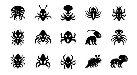 Collection of creepy alien spider and scorpion silhouettes
