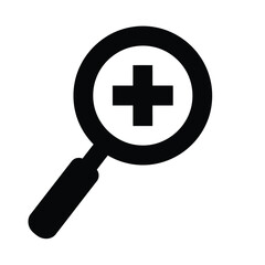 Fototapeta premium Black magnifying glass with cross symbol