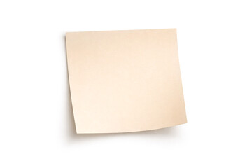 Blank square sticky note mockup in soft beige color with subtle shadow on a white background. Minimal paper note with copy space, suitable for messages, reminders, branding, announcements and design p