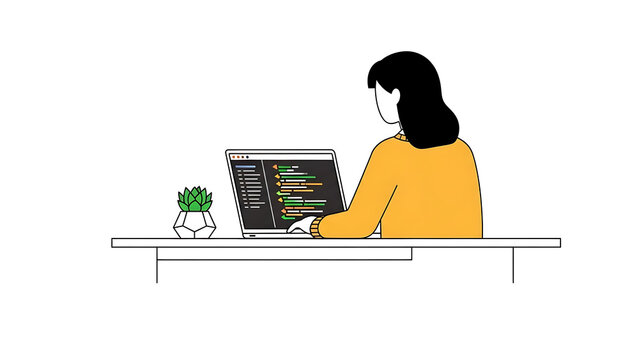 young woman working on laptop