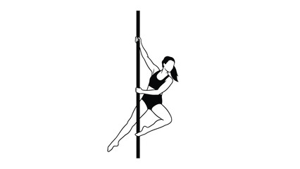 Fototapeta premium Woman in black leotard climbing pole dancing