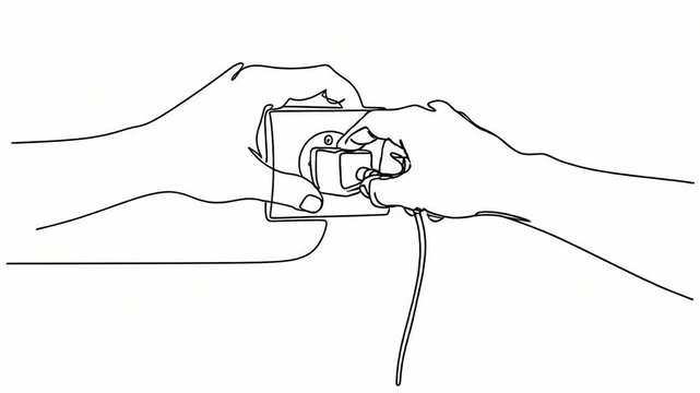 Close-up hand disconnecting AC power plug from socket after use. Person pulling electrical connector to prevent fire hazard and short circuit in a modern house Flat 2D vector outline illustration anim