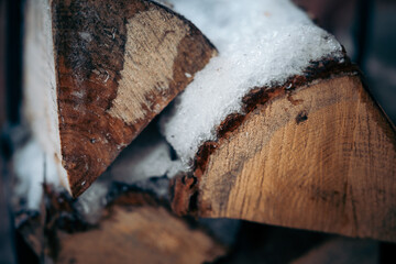 firewood covered with snow
