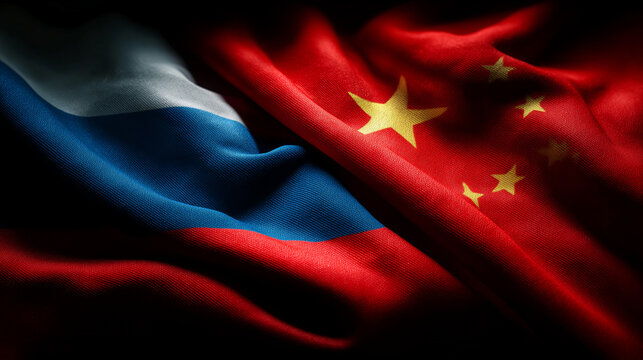 Diplomatic engagement between russia and china global relations flags international environment close-up unity