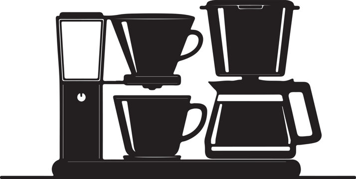 Coffee maker and coffee cups on a transparent background for design and advertising purposes