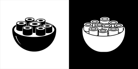 Stylized vector illustration of traditional Japanese maki sushi rolls served in a minimalist bowl concept © Sunnn