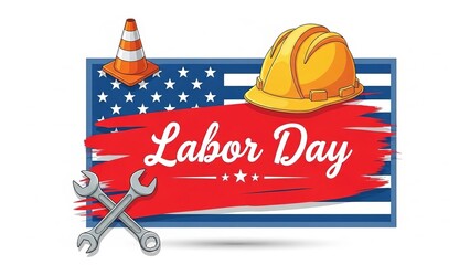 Labor day celebration with patriotic symbols and worker's tools