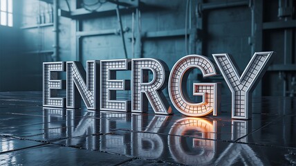 Obraz premium Energy concept with glowing text inside industrial building 