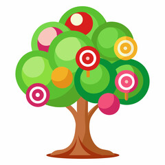 Vector illustration of a tree decorated with various chocolates and lollipops