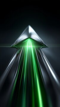 Dynamischer gr&uuml;nfarbener Lichtpfeil zeigt nach oben mit Bewegungsunsch&auml;rfe und Lichtstreifen