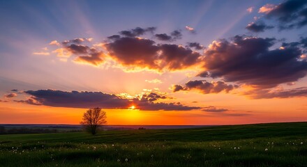 Golden Hour Over the Horizon - A Serene Landscape at Sunset.